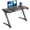 Birou gaming Elite, 120 x 60 x 77cm, suprafata Carbon, Leduri RGB - 6 culori, structura otel 1.5mm, suporturi pentru casti, pahar si cabluri, picioare cu dispozitive de reglaj, certificare ISO 9001, MousePad XL cadou